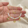 Oro Laminado Fancy Anklet, Gold Filled Style Heart and Ball Design, with Ivory Pearl, Polished, Golden Finish, 03.32.0633.10