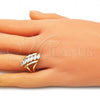 Oro Laminado Multi Stone Ring, Gold Filled Style with White Cubic Zirconia, Polished, Golden Finish, 01.283.0024.08