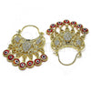 Oro Laminado Long Earring, Gold Filled Style Turtle and Evil Eye Design, with White and Black Crystal, Red Resin Finish, Golden Finish, 02.380.0104