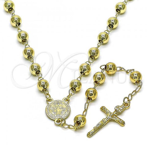 Oro Laminado Medium Rosary, Gold Filled Style San Benito and Crucifix Design, Polished, Golden Finish, 09.213.0025.28