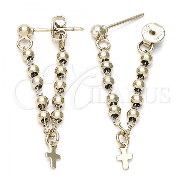 Oro Laminado Long Earring, Gold Filled Style Cross Design, Golden Finish, 5.219.013