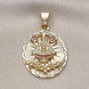 Oro Laminado Religious Pendant, Gold Filled Style Caridad del Cobre Design, Diamond Cutting Finish, Tricolor, 05.120.0103