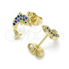Oro Laminado Stud Earring, Gold Filled Style Dolphin Design, with Sapphire Blue Micro Pave, Polished, Golden Finish, 02.344.0064.3