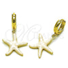 Oro Laminado Dangle Earring, Gold Filled Style Star Design, White Enamel Finish, Golden Finish, 02.341.0250