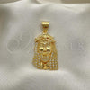 Oro Laminado Religious Pendant, Gold Filled Style Jesus Design, with White Micro Pave, Polished, Golden Finish, 05.342.0124