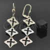 Oro Laminado Long Earring, Gold Filled Style Cross Design, Diamond Cutting Finish, Tricolor, 5.066.009