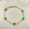 Oro Laminado Basic Bracelet, Gold Filled Style Paperclip Design, with Green Crystal, Polished, Golden Finish, 03.02.0090.07
