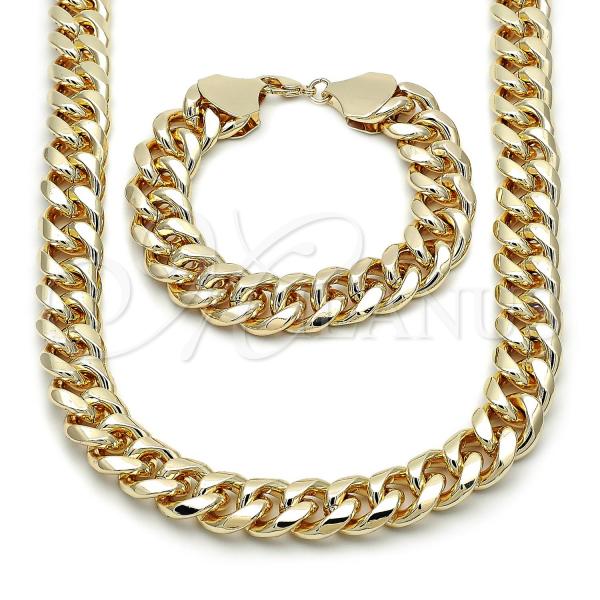 Oro Laminado Necklace and Bracelet, Gold Filled Style Miami Cuban Design, Polished, Golden Finish, 06.331.0008