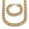 Oro Laminado Necklace and Bracelet, Gold Filled Style Miami Cuban Design, Polished, Golden Finish, 06.331.0008