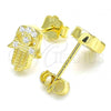 Sterling Silver Stud Earring, Hand of God Design, with White Micro Pave, Polished, Golden Finish, 02.336.0147.2