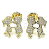 Oro Laminado Stud Earring, Gold Filled Style Little Boy and Little Girl Design, with White Micro Pave, Polished, Golden Finish, 02.156.0423.1