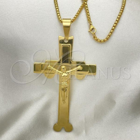 Stainless Steel Pendant Necklace, Crucifix Design, Polished, Golden Finish, 04.116.0049.30