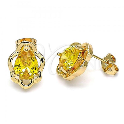 Oro Laminado Stud Earring, Gold Filled Style Teardrop Design, with Yellow Cubic Zirconia, Polished, Golden Finish, 02.213.0232
