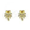 Oro Laminado Stud Earring, Gold Filled Style Tree Design, with White Micro Pave, Polished, Golden Finish, 02.342.0182