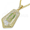 Oro Laminado Religious Pendant, Gold Filled Style Guadalupe Design, Polished, Tricolor, 05.351.0143