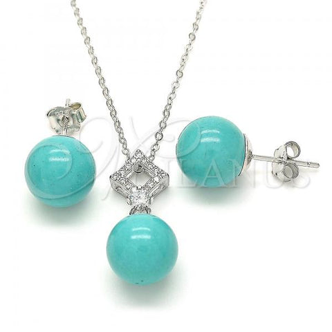 Sterling Silver Earring and Pendant Adult Set, Ball Design, with White Cubic Zirconia, Polished, Rhodium Finish, 10.63.0595.1