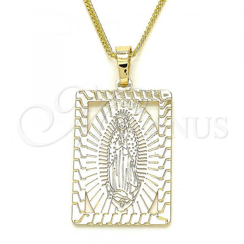 Oro Laminado Pendant Necklace, Gold Filled Style Guadalupe Design, Polished, Golden Finish, 04.106.0054.1.20