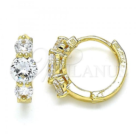 Oro Laminado Huggie Hoop, Gold Filled Style with White Cubic Zirconia, Polished, Golden Finish, 02.210.0490.15