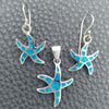 Sterling Silver Earring and Pendant Adult Set, Star Design, with Bermuda Blue Opal, Polished, Silver Finish, 10.391.0004