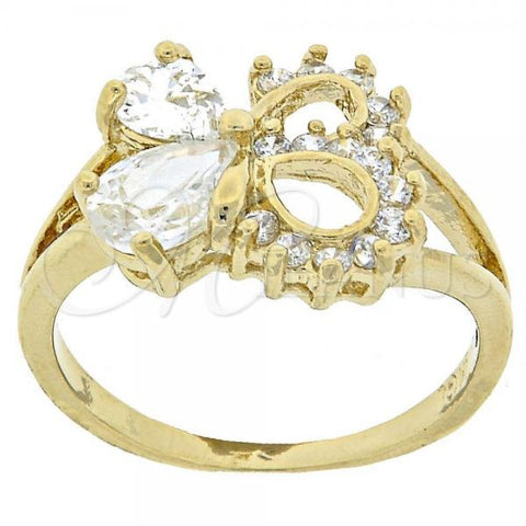 Oro Laminado Multi Stone Ring, Gold Filled Style Bow Design, with White Cubic Zirconia, Polished, Golden Finish, 5.167.016.08 (Size 8)