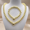 Oro Laminado Necklace and Bracelet, Gold Filled Style Heart and Ball Design, Polished, Golden Finish, 06.341.0009