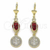Oro Laminado Long Earring, Gold Filled Style San Benito Design, with Garnet Cubic Zirconia, Polished, Golden Finish, 02.351.0030.1