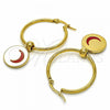 Stainless Steel Medium Hoop, Moon Design, Red Enamel Finish, Golden Finish, 02.364.0005.1.30