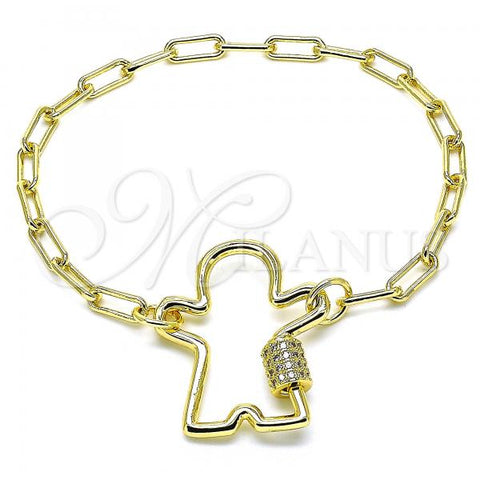 Oro Laminado Fancy Bracelet, Gold Filled Style Little Boy Design, with White Micro Pave, Polished, Golden Finish, 03.341.0073.07