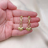 Oro Laminado Long Earring, Gold Filled Style Paperclip and Heart Design, Polished, Golden Finish, 02.213.0564