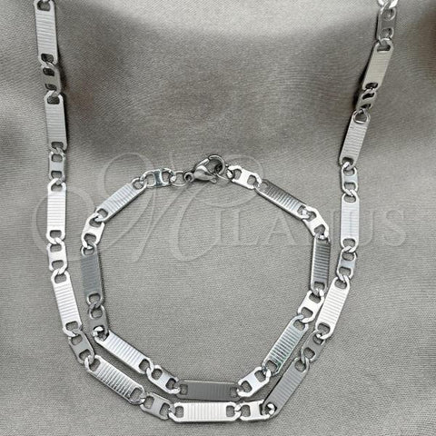 Stainless Steel Necklace and Bracelet, Mariner Design, Diamond Cutting Finish, Steel Finish, 04.113.0056.24