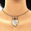 Oro Laminado Fancy Pendant, Gold Filled Style Heart and Flower Design, Diamond Cutting Finish, Tricolor, 05.351.0091.1