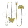 Oro Laminado Threader Earring, Gold Filled Style Butterfly Design, with White Micro Pave, Polished, Golden Finish, 02.210.0815