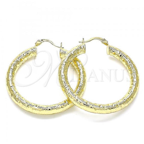 Oro Laminado Medium Hoop, Gold Filled Style Hollow Design, Diamond Cutting Finish, Golden Finish, 02.213.0227.40