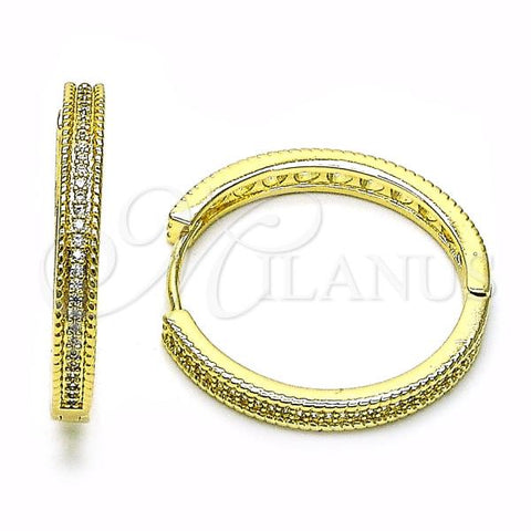 Oro Laminado Huggie Hoop, Gold Filled Style with White Micro Pave, Polished, Golden Finish, 02.213.0632.28