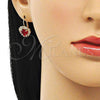 Oro Laminado Leverback Earring, Gold Filled Style Heart Design, with Garnet and White Crystal, Polished, Golden Finish, 02.122.0111
