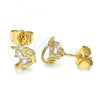 Oro Laminado Stud Earring, Gold Filled Style Butterfly Design, with White Cubic Zirconia, Polished, Golden Finish, 02.387.0023