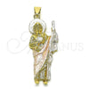 Oro Laminado Religious Pendant, Gold Filled Style San Judas Design, Diamond Cutting Finish, Tricolor, 05.213.0062.1