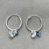 Sterling Silver Small Hoop, Evil Eye Design, with Aqua Blue Crystal, Polished, Silver Finish, 02.402.0007.15