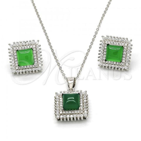Sterling Silver Earring and Pendant Adult Set, with Green Cubic Zirconia and White Crystal, Polished, Rhodium Finish, 10.175.0066.1