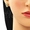 Oro Laminado Stud Earring, Gold Filled Style Little Girl Design, with White Micro Pave, Polished, Golden Finish, 02.342.0158