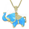 Oro Laminado Pendant Necklace, Gold Filled Style Elephant Design, Blue Enamel Finish, Golden Finish, 04.380.0002.3.20