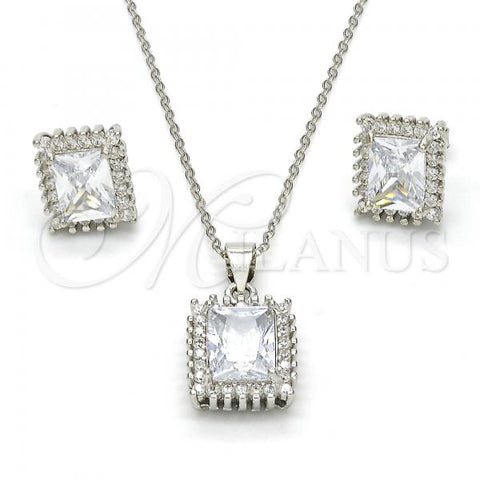 Sterling Silver Earring and Pendant Adult Set, with White Cubic Zirconia, Polished, Rhodium Finish, 10.175.0061