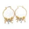 Oro Laminado Medium Hoop, Gold Filled Style Dolphin Design, Polished, Tricolor, 02.58.0047.30