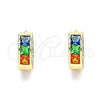 Oro Laminado Huggie Hoop, Gold Filled Style with Multicolor Cubic Zirconia, Polished, Golden Finish, 02.210.0638.5.12