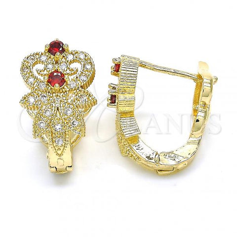 Oro Laminado Huggie Hoop, Gold Filled Style with Garnet and White Cubic Zirconia, Polished, Golden Finish, 02.217.0093.1.15