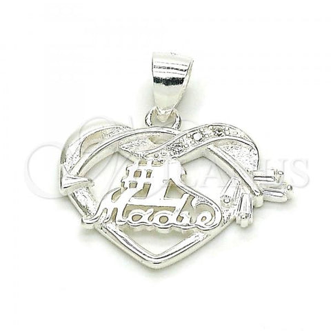 Sterling Silver Fancy Pendant, Heart Design, with White Cubic Zirconia, Polished,, 05.398.0008