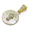 Oro Laminado Religious Pendant, Gold Filled Style San Benito Design, Diamond Cutting Finish, Tricolor, 05.351.0222