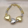 Oro Laminado Fancy Bracelet, Gold Filled Style Heart and Ball Design, Polished, Two Tone, 03.341.0228.07
