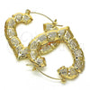 Oro Laminado Medium Hoop, Gold Filled Style Heart and Bamboo Design, Polished, Golden Finish, 02.170.0277.40