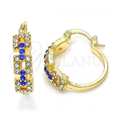 Oro Laminado Small Hoop, Gold Filled Style with Sapphire Blue and White Crystal, Polished, Golden Finish, 02.100.0073.20
